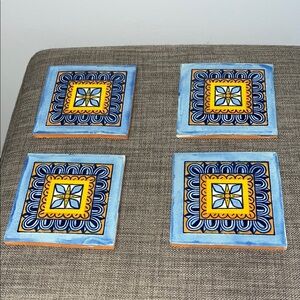 Mexican Tiles Set of 4 Blue and Yellow Decorative Tiles